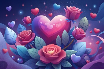 Heart and rose for product symbols of love, valentines day 3d. Valentines Day Pink Podium With Hearts