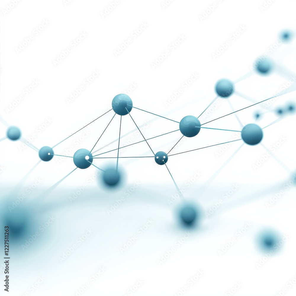 Poster a network of interconnected blue spheres against a soft background, symbolizing data connectivity an
