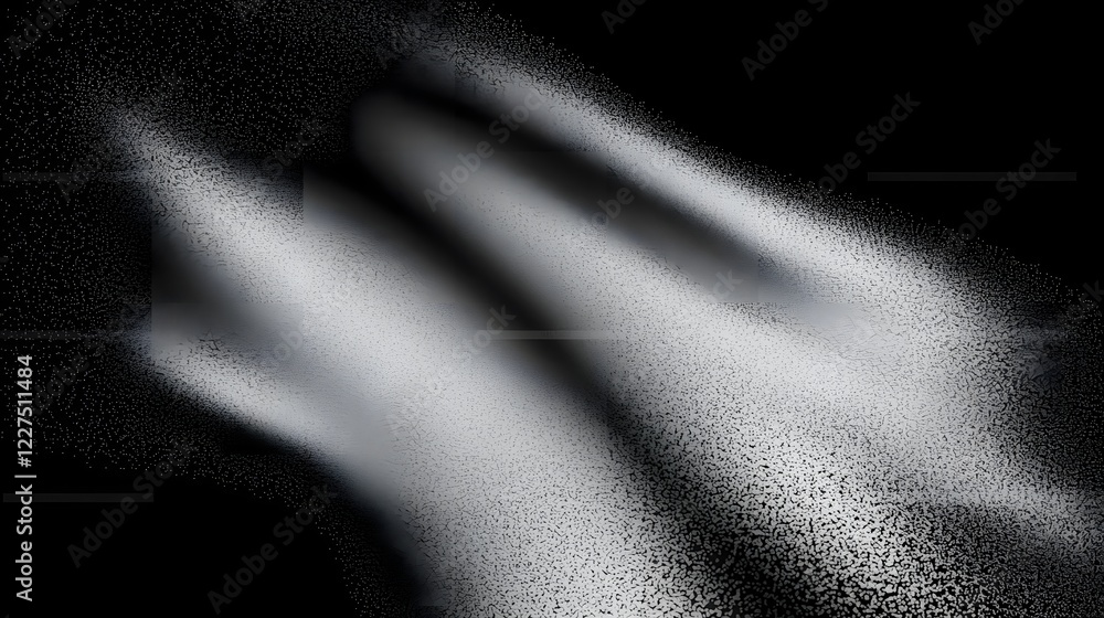 Poster Elegant moody and contemporary monochrome abstract background with a deep black grainy gradient texture enhanced by soft white and gray noise effects