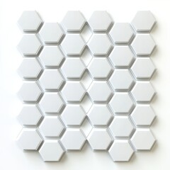 Fototapeta premium A pattern of white hexagonal tiles arranged in a geometric layout, creating a visually appealing, modern design.