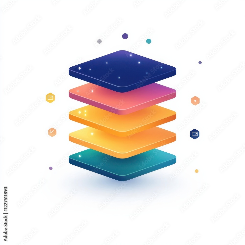 Poster a colorful, layered design featuring stacked rectangles, symbolizing depth and dimensionality in a m