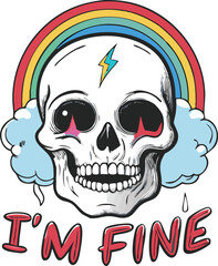 Skull with Rainbow and Lightning: Unique Vector Art