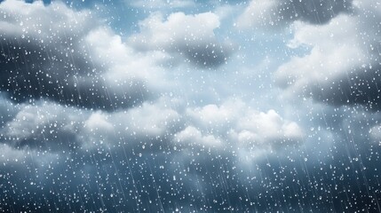 A transparent background with raindrops, depicting stormy weather conditions with a mix of rain, hail, and white clouds