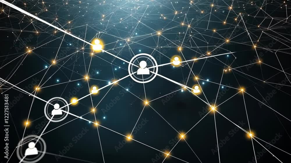 Poster discover the intricate web of connections in a vibrant digital landscape with glowing nodes and line