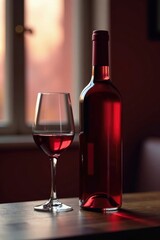 Red wine bottle with a subtle gradient effect on the background, atmosphere, mood, ambiance