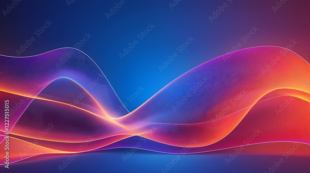 Poster Mesmerizing 3D rendered abstract background featuring a vibrant neon illuminated composition of colorful glowing curvy lines and shapes