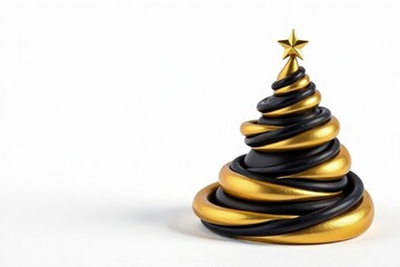 Abstract gold & black Christmas tree, isolated on white , isolated background, white background