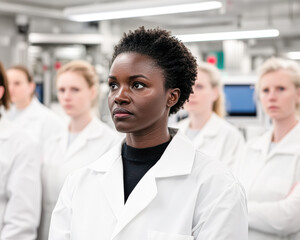 Fototapeta premium Women in white lab coats collaborating in a science facility portrait