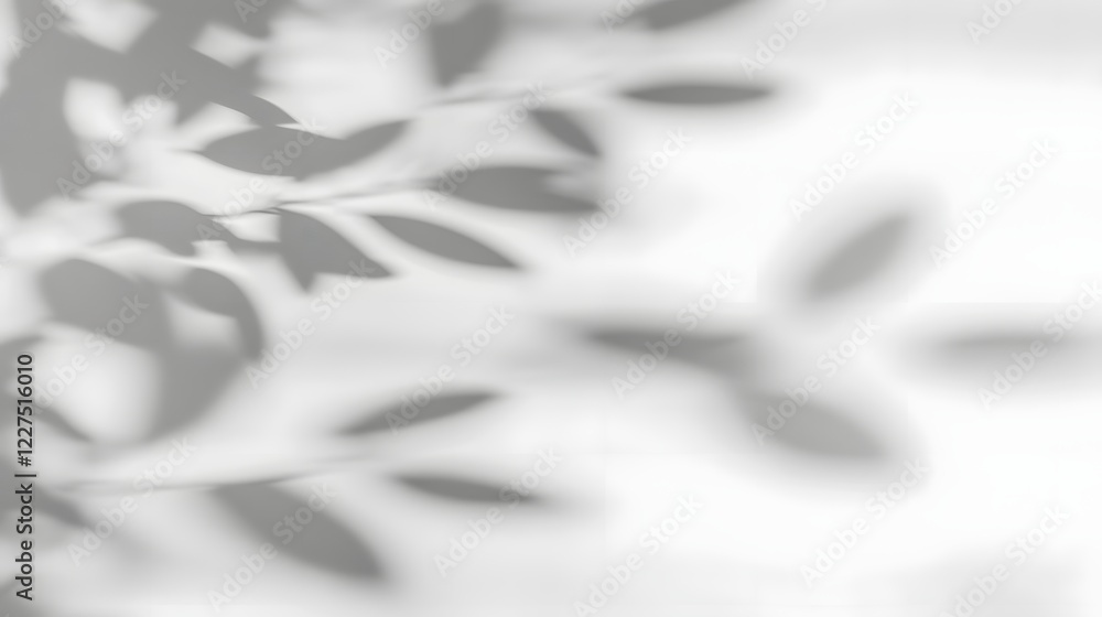 Aufkleber delicate and intricate natural tree leaves casting a beautiful shadow pattern onto a smooth white su