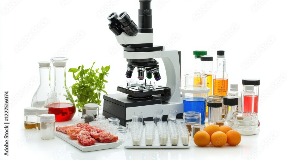 Aufkleber laboratory setup featuring a microscope surrounded by various scientific materials and samples