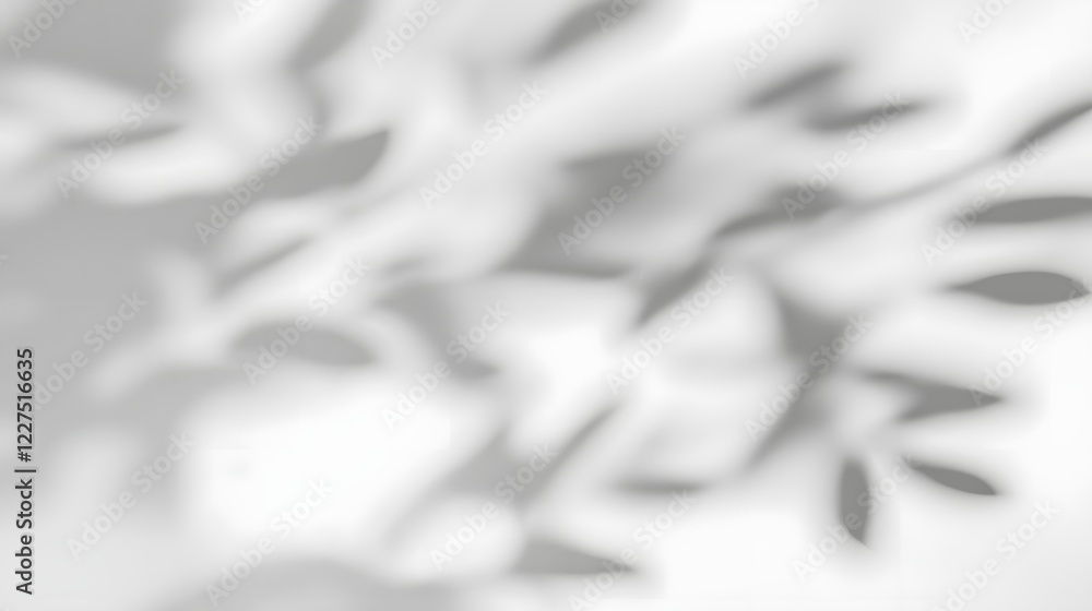 Poster soft and dreamy tree leaves shadow overlaying a plain white wall background with subtle light transi