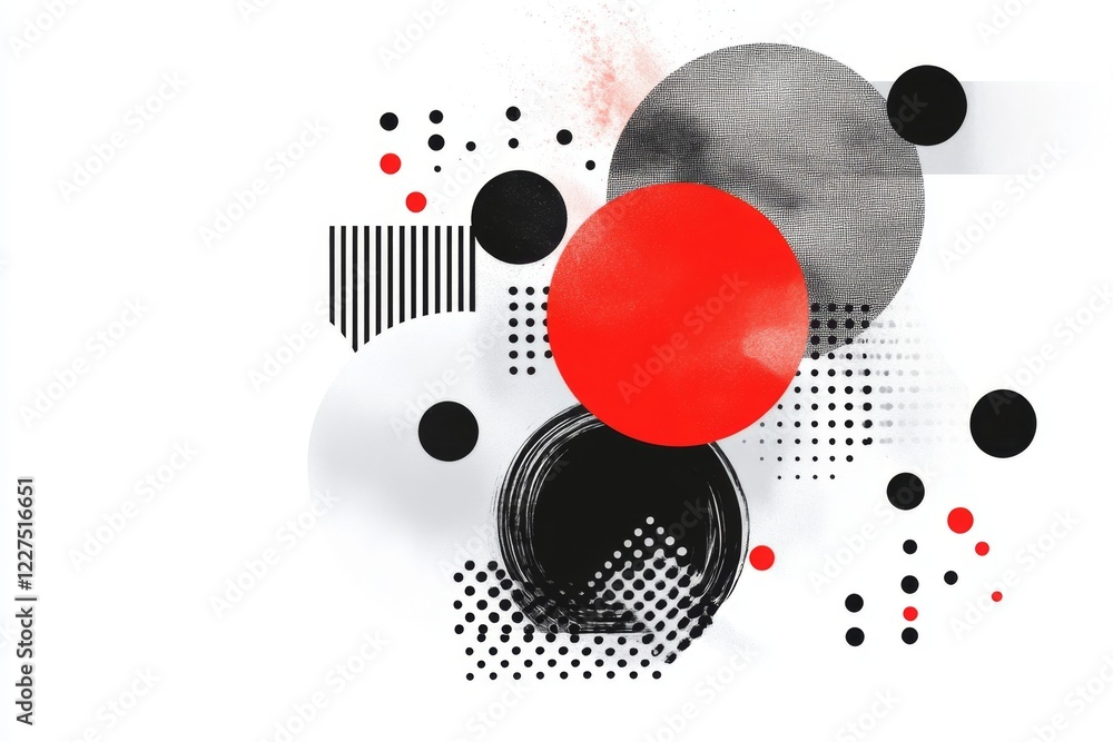 Poster A minimalist illustration of a single red dot in the center of a grid of black dots, using simple geometric shapes to symbolize uniqueness