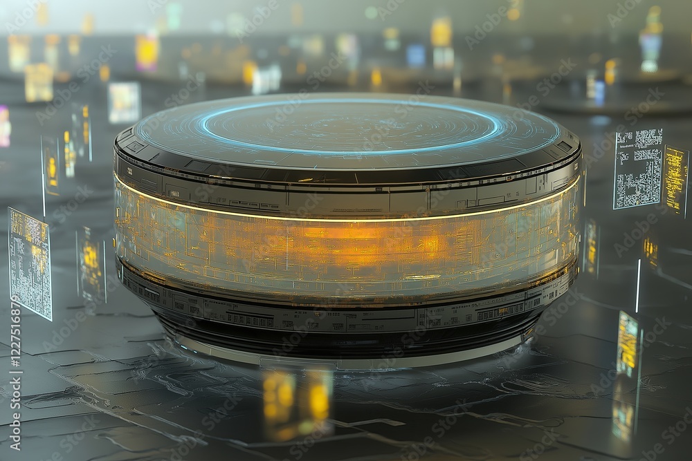 Poster An artificial intelligence core surrounded by floating holograms