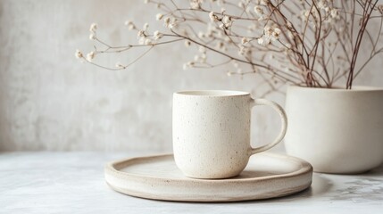 A Delicate White Ceramic Mug, Perfect for a Peaceful Morning or Afternoon