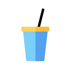 Blue beverage cup with straw;  simple graphic