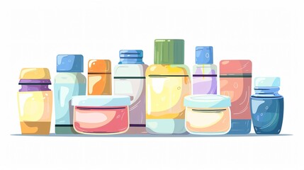 Cartoon Cosmetic Jars - Hair Skin Care Products Skincare Concept