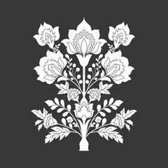 Mughal decorative ornamental floral. Vintage intricate traditional mughal style with flowers and foliage.