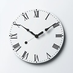 Elegant wall clock with Roman numerals displaying time in a minimalist design on a light background. Generative AI