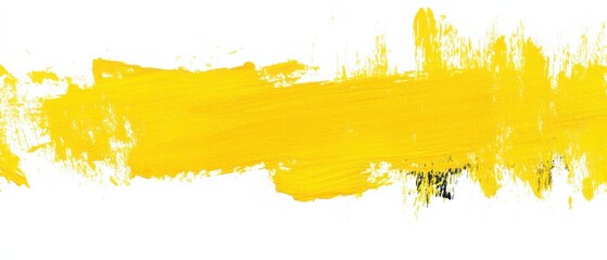 Fototapeta premium Bold textured yellow paint stroke with visible bristle marks on white