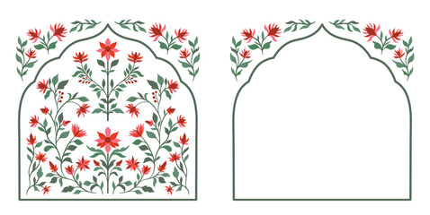 Mughal decorative ornamental floral. Vintage intricate traditional mughal style with flowers and foliage.