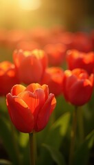 Fototapeta premium Sun-drenched tulips, showcasing rich color and texture , tulip, petal