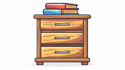 Wooden Dresser with Book Heap Drawer Chest Icon Cartoon Style