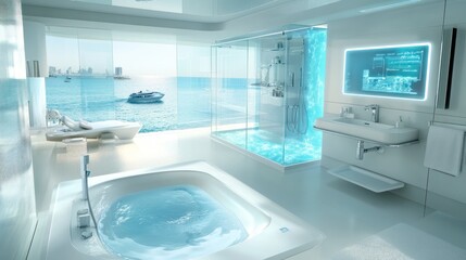 Luxurious Modern Bathroom with Ocean View