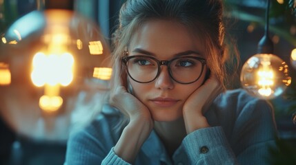 Thoughtful Woman in Glasses, Captivating Portrait