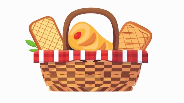 Cartoon Food Basket Icon for Picnic - Woven Humper Illustration
