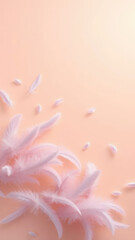 Fototapeta premium Pale lavender feathers scattered on a soft peach background with subtle gradient effect, serene landscape, calming effect, soft focus, gradient effect, soothing environment.