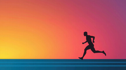 Silhouette of a Sprinter Running on an Empty Track Against a Vibrant Sunset Background