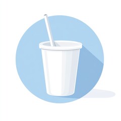 White cup, straw, blue background, drink, website icon