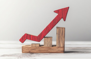 Vector Red Upward Arrow and Ascending Graph Line on White, Symbolizing Stock Market Growth