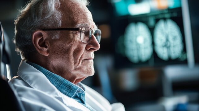 Thoughtful Senior Doctor Examining X-Ray Images