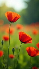 Obraz premium Vibrant red poppies bloom in a sun-drenched summer meadow , blossom, field