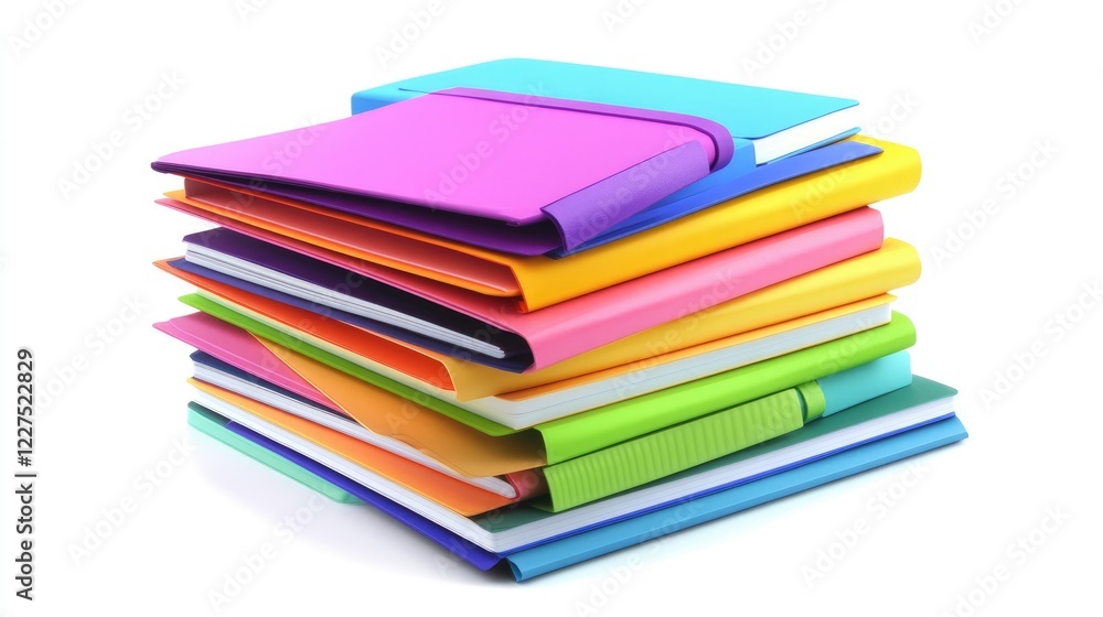 Aufkleber a stack of colorful notebooks in varying shades, surrounded by highlighters and sticky notes, arrang