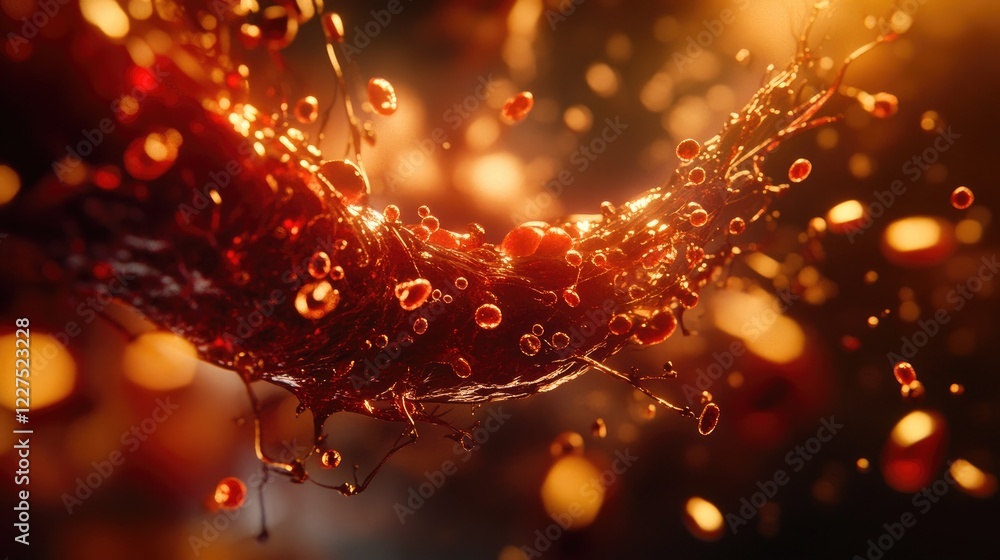 Poster a stunning 3d animation of blood cells moving through a vein, captured from multiple angles, highlig