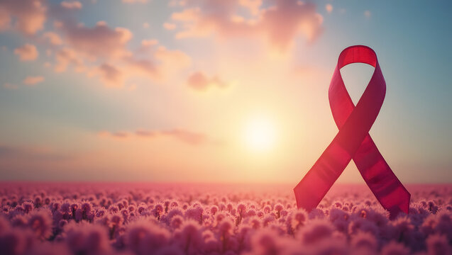 World Cancer Day.  A digitally enhanced awareness ribbon. Breast cancer awarness.