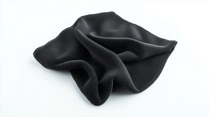 Ultra-realistic image of a black microfiber eyeglass cleaning cloth, isolated on a white background
