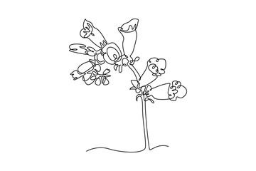 Continuous one line drawing beauty fresh digitalis purpurea for home art wall decor poster print. Decorative foxglove flower concept greeting card. Single line draw design vector graphic illustration