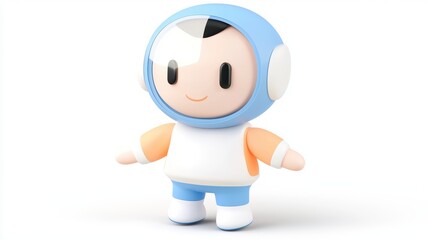 Fototapeta premium A cute, stylized astronaut figure with a blue helmet and orange accents, designed for playful appeal and imaginative adventures.