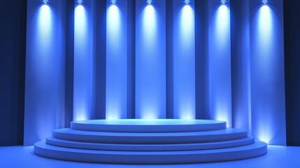 Elegant Blue Stage Podium Design with Spotlight Lighting