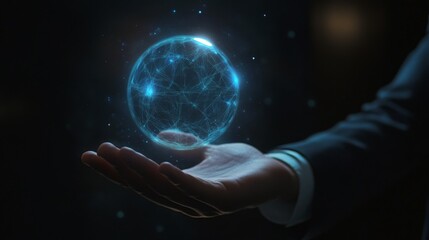 A Futuristic Sphere of Digital Connections Held in a Hand