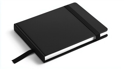 Fototapeta premium Ultra-realistic image of a small black notebook with an elastic band, isolated on a white background 