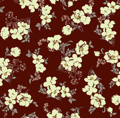 Silk scarf pattern with flower ornament on marron color