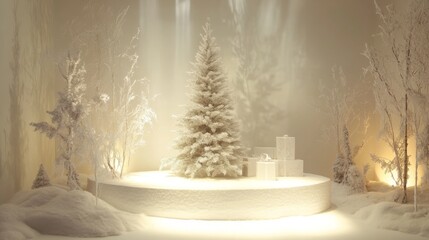 Fototapeta premium Pristine Winter Wonderland: Elegant White Christmas Scene