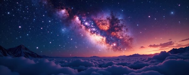 Fototapeta premium Panoramic view of star-studded heavens, intense starlight , texture, space