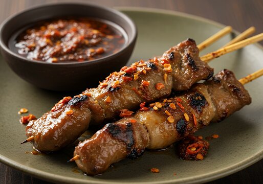 Delicious Indonesian Sate Lilit: Grilled Minced Meat Skewers with Spicy Sambal