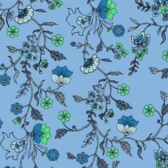 bail design for textile printing, Hand drawn paint brused Wild flower ,Seamless pattern Vector illustration artistic style ,Design for fashion , fabric, textile, wallpaper