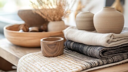 Rustic Home Decor: Natural Wood Bowls, Vases, and Textiles